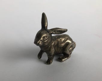 Vintage Metal Rabbit Figurine, Miniature Bunny Statue, Small Animal Sculpture