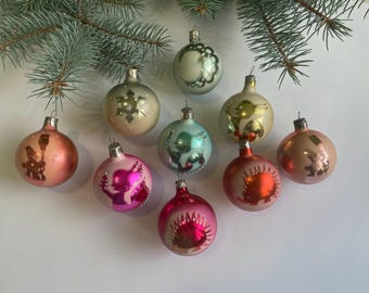 古いヴィンテージのソビエトクリスマスツリーボール/オーナメント8個