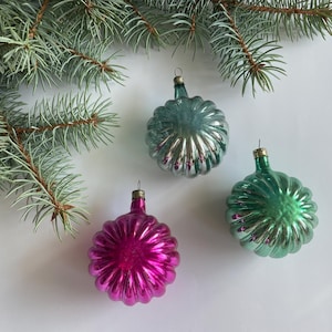 Vintage Glass Christmas Ornaments Set - USSR Retro Holiday Decor