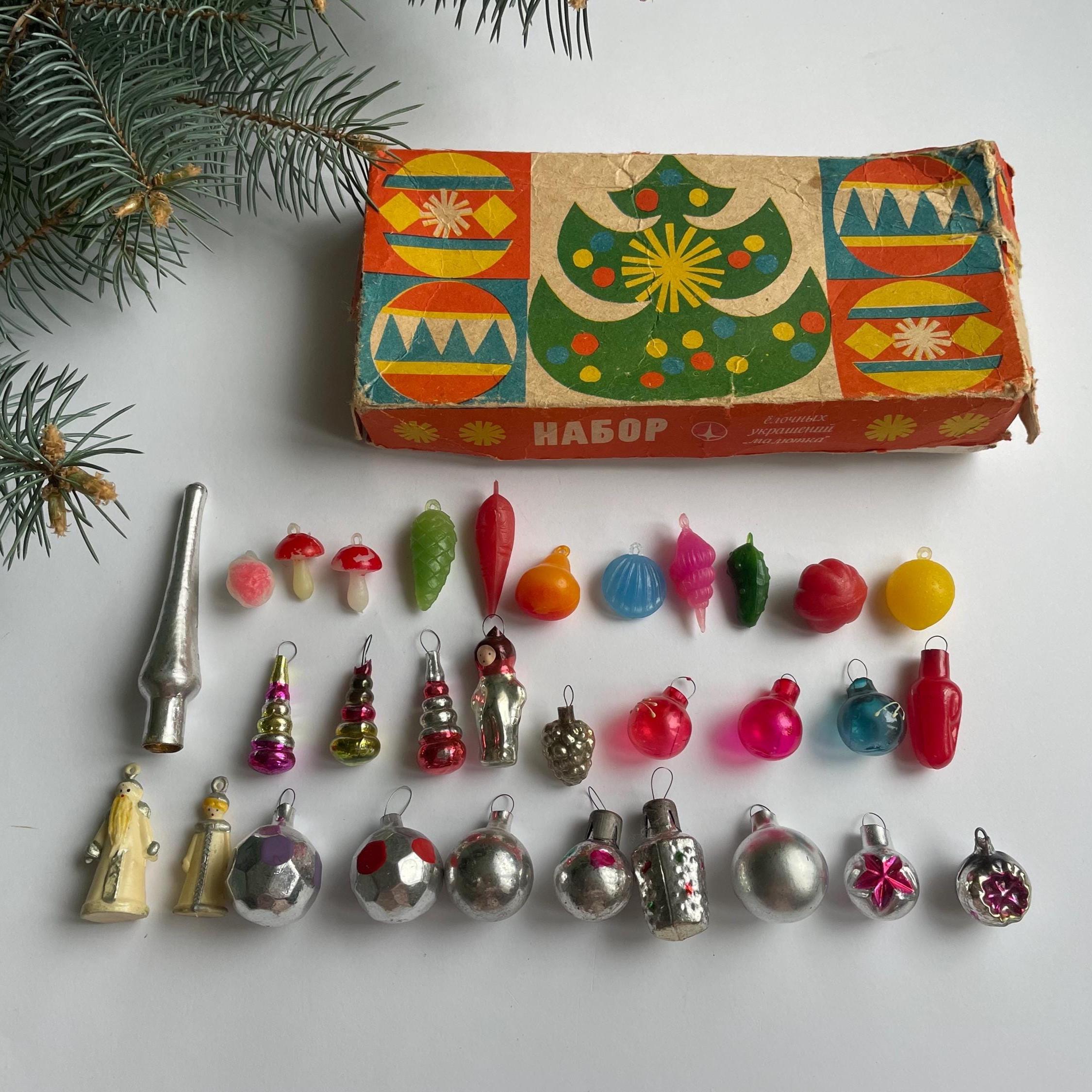 Vintage USSR Mini Christmas Ornaments: Set of 31 Retro Tree Decorations