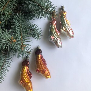 Juego de 2 adornos de pescado de cristal vintage - Decoración retro para árbol de Navidad