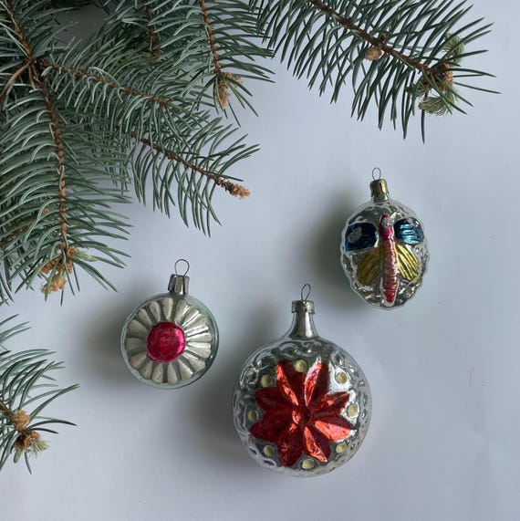 ヨーロッパヴィンテージ ガラスオーナメント3つセット ヨーロッパヴィンテージ ガラスオーナメント3つセット