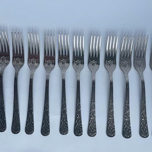 Stainless steel fork with plant pattern, set of 12 cutlery - Made in USSR
