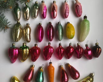 ソビエト BOX入り ミニガラスオーナメントセット 18個 ヴィンテージ クリスマスガラスオーナメント6個セット、ソビエトガラスオーナメント