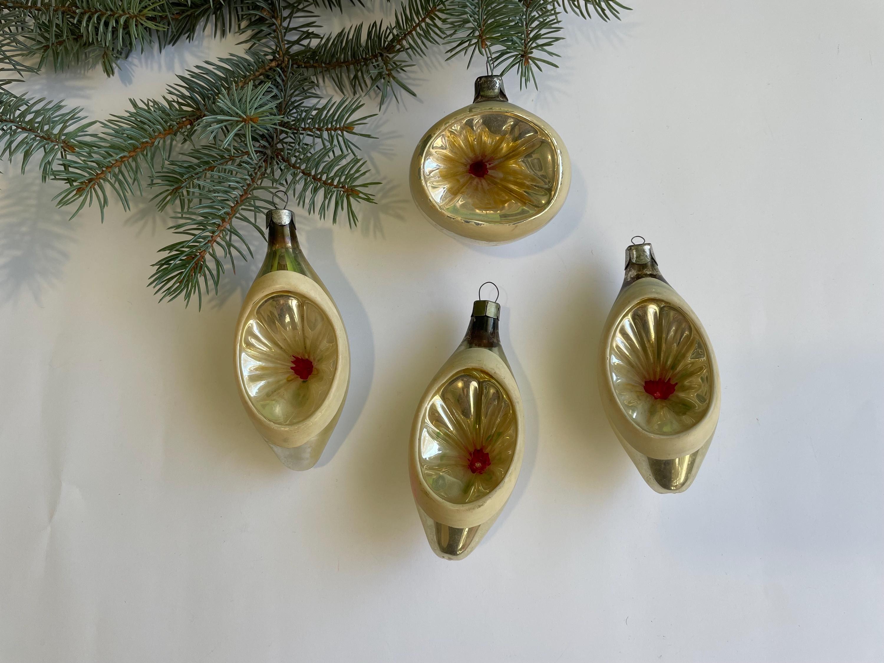 ヴィンテージガラスオーナメント3個セット - ソビエトクリスマス