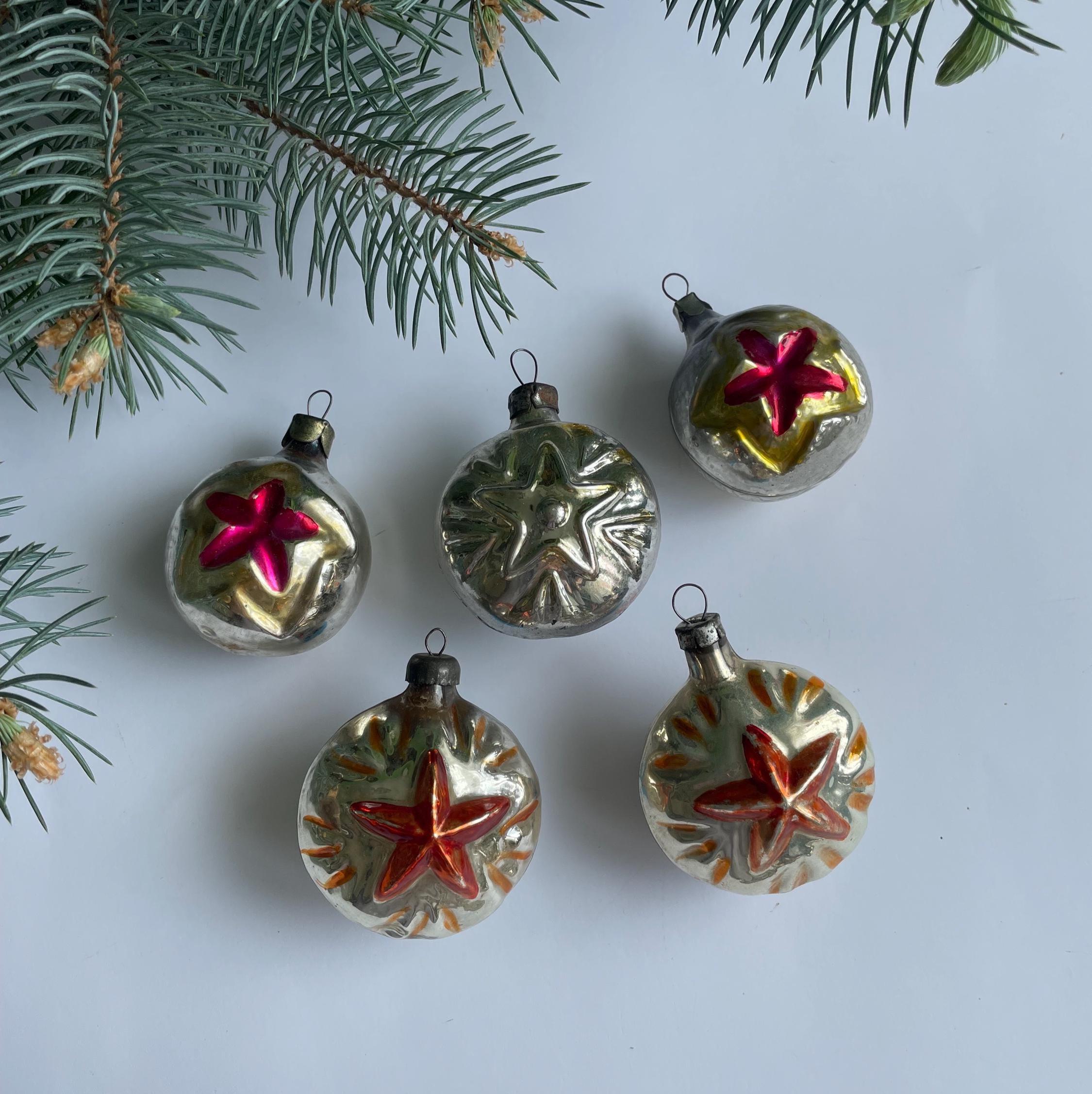 ヴィンテージガラスクリスマスオーナメント5個セット - レトロソビエト