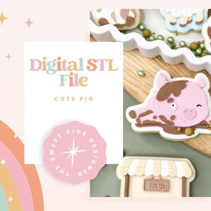 Cute Pig Cookie Cutter & Stamp STL File