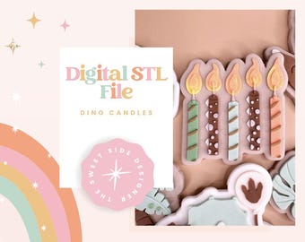 Dino Candles Cookie Cutter & Stamp STL File