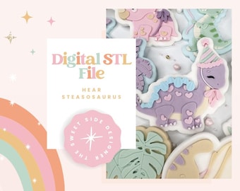 Heart Stegosaurus Cookie Cutter & Stamp STL File