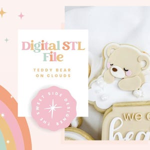 Teddy Bear On Clouds Cookie Cutter & Stamp STL File