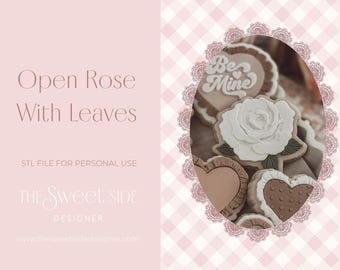 Open roos met bladeren Cookie Cutter & Stamp STL-bestand