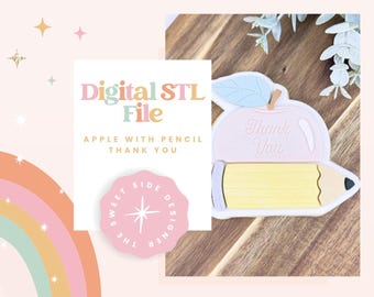 Thank You Apple and Pencil Cookie Cutter & Stamp STL File