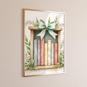 Reading Nook Decor Pastel Prints Girl Room Whimsical Bookshelf Pastel Books Wall Art Book Lover Painting Pastel Reading Watercolor Books