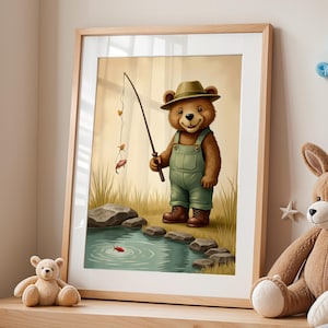 Boy  Wall Art Bear Art Wall Art For Kids Bedrooms Printable Nursery Decor Nursery Fishing Decor Toddler Room Art Fisherman Wall Prints