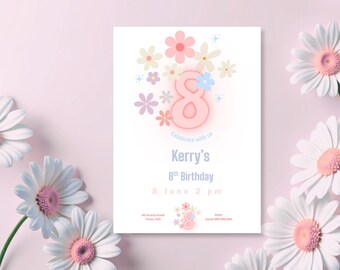 Invitación Daisy, invitación de cumpleaños personalizada, invitación de cumpleaños para preadolescentes, invitación retro, invitación Daisy, invitación de cumpleaños digital imprimible.