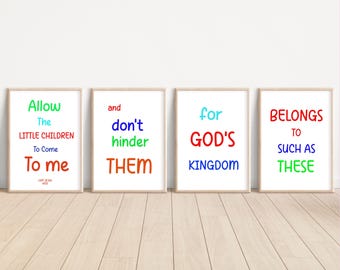 Kids Ministry Church Decor Set of 4 Prints Christian Art Christian Wall Art Scripture Wall Art SEt of 4 Jesus Wall Art Bundle Nursery Prints