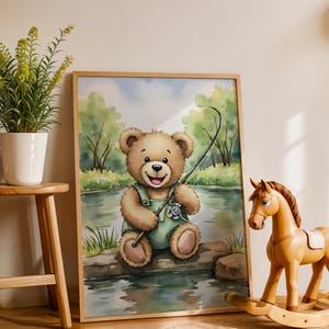 Bear Nursery Wall Art Bear Nursery Prints Bear Art Wall Art For Kids Bedrooms Printable Nursery Decor Nursery Fishing Decor Toddler Room Art