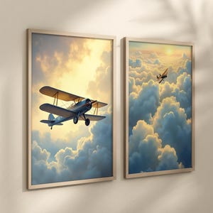 Blue Aeroplane Airplane Art Prints Set of 2 Wall Art Boys Room Decor Airplane Prints Boho Nursery Prints Watercolor Boy Nursery Art Kids