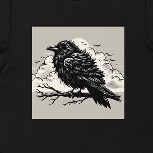 Fluffy Raven Crow Corvid cartoon uniseks T-shirt met korte mouwen voor vrolijke gothic of ornitholoog