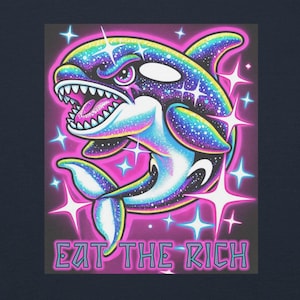 Sudadera premium con arte inspirado en la orca &quot;Eat the Rich&quot; con aerógrafo