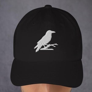 Raven Crow Embroidered Black Brimmed Hat – Dark, Minimalist, Gothic Aesthetic - Bold & Chic with a Beak