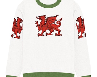 Welsh Flag Dragon Knitted Sweater – Red Dragon on Front Back & Sleeves