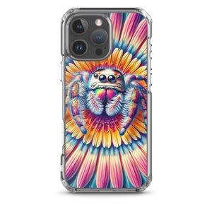 Multicolor Jumping Spider Inside a Flower Clear iPhone Case | Cute & Durable Phone Cover