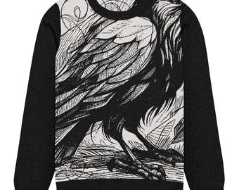 Suéter de punto con cuervo abstracto (delantero y trasero), estilo Dark Academia inspirado en cuervos
