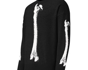 Suéter unisex de hueso "Femur is Not an Aid Organization" - Tejido de punto de corte relajado esquelético