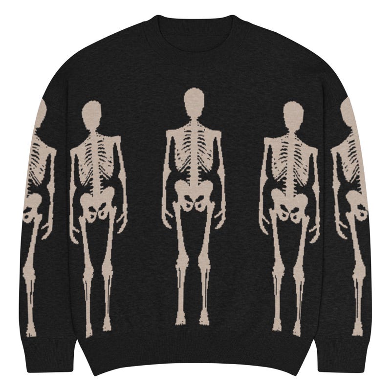 Women's Halloween Skeleton Bones With Roses Art Knitted Warm Hooded Sweater