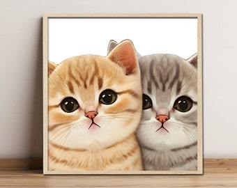 Kitten Wall Art ~ Baby Cat Print ~ Girls Bedroom Decor ~ Baby Animal Twins ~ Printable Digital Download - Big head cats
