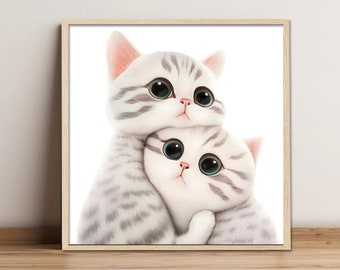Kitten Wall Art ~ Baby Cat Print ~ Girls Bedroom Decor ~ Baby Animal Twins ~ Printable Digital Download - White Cats