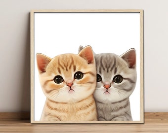 Kitten Wall Art ~ Baby Cat Print ~ Girls Bedroom Decor ~ Baby Animal Twins ~ Printable Digital Download