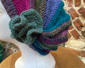 Hand Knitted Beret with Flower Detail