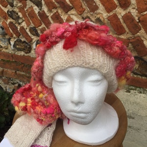 Hand Knitted Llama and Wool Hat and Fingerless Gloves Set