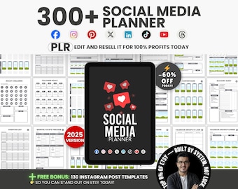 300 Seiten Social Media Planer Bundle, Social Media Content Planer, druckbarer Business Planer, Social Media Marketing, PLR Canva Vorlagen