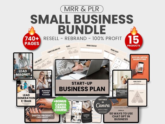 Small Business Plan Template, Brand Planner MRR Master Resell Rights, Editable PLR Canva Template, Canva Small Business Plan Template