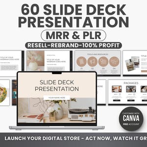 60 Slide Deck Presentation, Canva Presentation Template, Social Media Coach, Content Creator Marketing, Modern Presentation E Book Templates