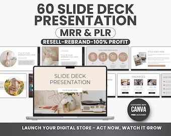 60 Slide Deck Presentation, Canva Presentation Template, Social Media Coach, Content Creator Marketing, Modern Presentation E Book Templates