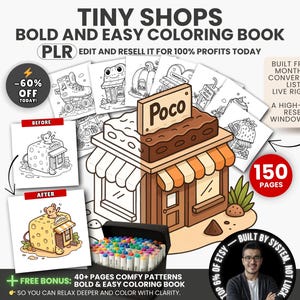 150 Tiny Shops Coloring Book, Kids Coloring Pages, Cozy Coloring Book, Kawaii Cute Shops Coloring, Bold and Easy Coloring Book, PLR Rights