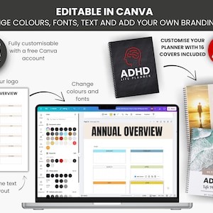 1000 Adhd Life Planner & Calendar Bundle Pdf, Adhd Planner Printable, Adult Adhd Digital Planner, Editable Canva Productivity Journal PLR image 6