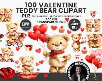 100 Valentinstag Teddybär Clipart Png Bundle, Aquarell Bär Clipart, Valentinstag Png Bundle, transparenter Png Kindergarten Kunst, Digital Clipart Kit