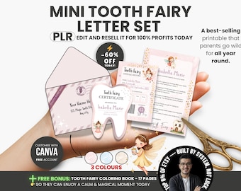 Mini-Zahnfeebrief-Set, druckbares Zahnfee-Kit mit Umschlag, Zertifikat und Quittung, bearbeitbare Canva-Vorlagen, PLR-Nutzungsrechte