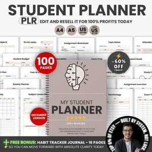 Afdrukbare studentplannerbundel, studieplannerbundel, academische planner, college- en middelbare schoolsemesterplanner, 100 pagina's bewerkbare PLR