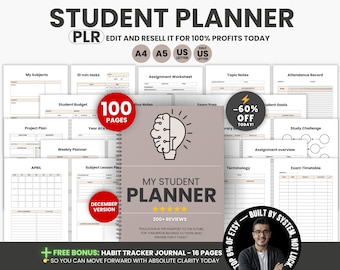 Afdrukbare studentplannerbundel, studieplannerbundel, academische planner, college- en middelbare schoolsemesterplanner, 100 pagina's bewerkbare PLR