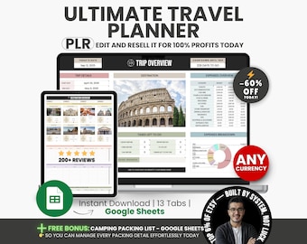Editable Travel Planner Google Sheets, Trip Budget Tracker (PLR)