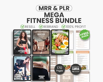 Mega Fitness Bundle With MRR and PLR Ready To Resell, PLR Fitness Planner and Fitness Ebooks, Weight Loss Journal, High Protein Snacks Guide