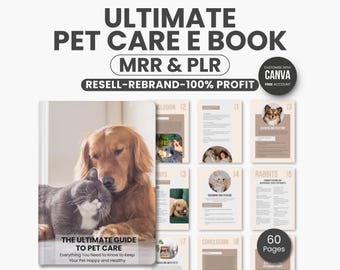 MRR PLR Ultimate Pet Care Ebook, Digital Pet Planner, Pet Care Strategies, Pet Routine and Training Log, Pets Digital Product Ebook