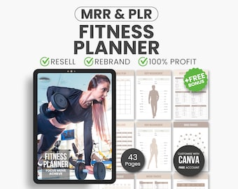 Fitness Planner Bundle with MRR and PLR Ready To Resel, Workout Planner Template, Workout Fitness Journal Meal Planner, Weight Loss Tracker