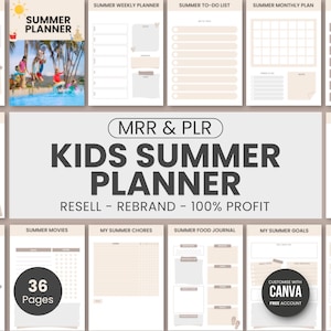 Kids Summer Planner Digital Download, Summer Kids Chore Chart, Summer Calendar, Summer Bucket List, Summer Checklist, Canva Template imagen 1